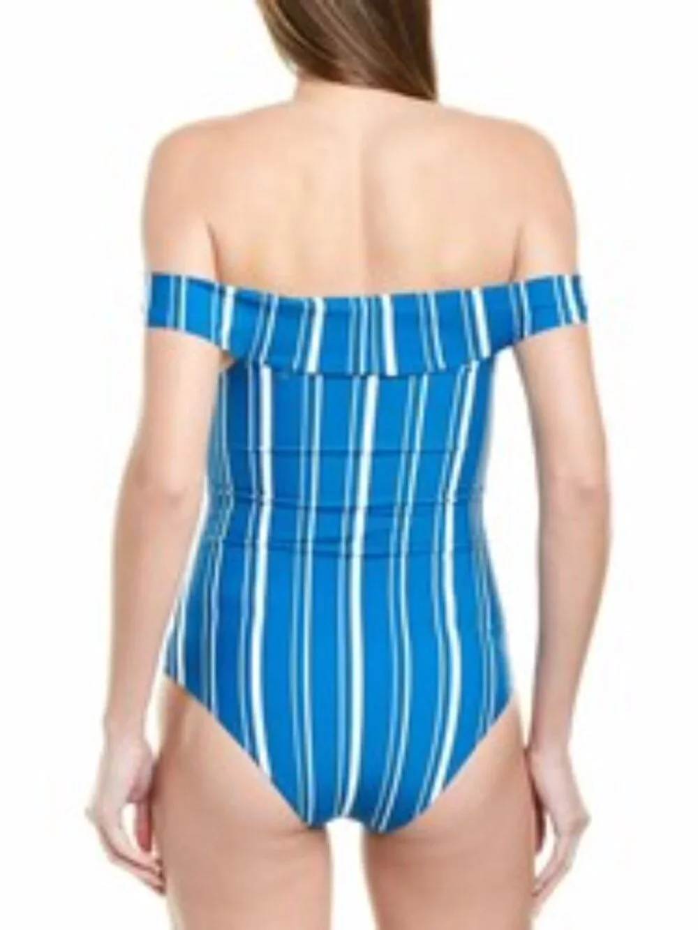 ETE Santorini Off-Shoulder One-Piece Striped Bathing Swim Suit XS $107 NWOT New